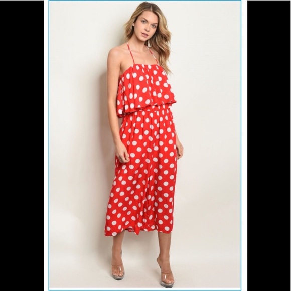 💥 LAST ONE! Size SMALL. Women’s Red and White Polka Dot Jumpsuit - Picture 2 of 6